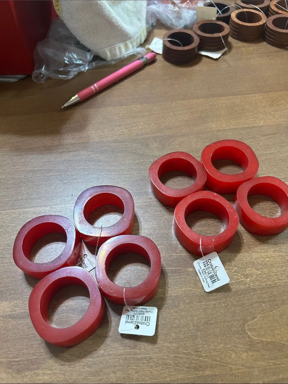 Crate&Barrel Red Acrylic Napkin Rings - Set of 6